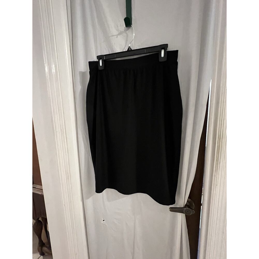 Spanx Pencil Skirt Sz L Black Poly Stretch Pull On Lined Elastic Waist Slimming